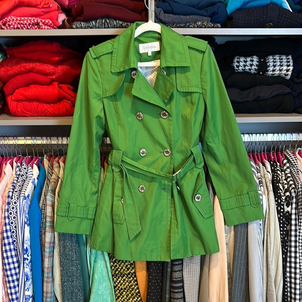 Calvin Klein green 2 pocket trench jacket size XS